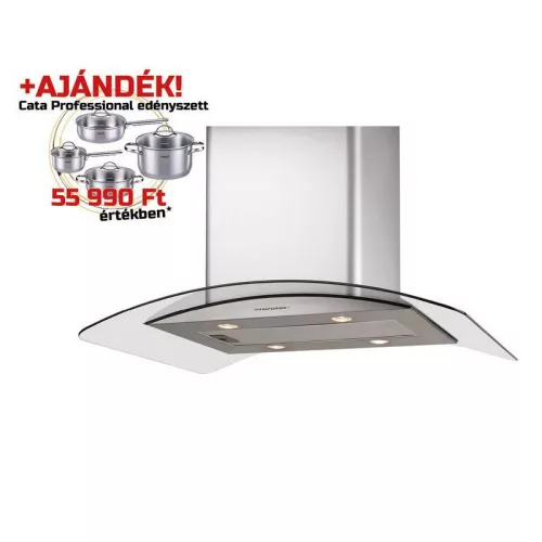 Cata - Páraelszívó ISLA GAMMA 900 X/E inox-üveg LED + Cata PROFESSIONAL edényszett - A készlet erejéig rendelhető!