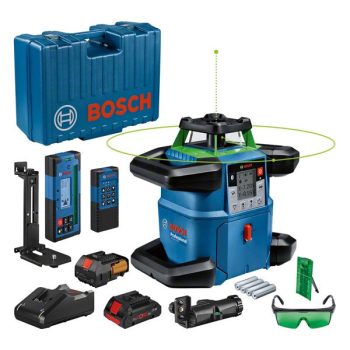   BOSCH 0601061V00 GRL 650 CHVG zöld Forgólézer (LR 65 G lézervevő, RB 60 Tartó, RC 6 Távirányító, WM 6 Fali tartó, ProCore 18V 4,0Ah Li-Ion akkumulátor, GAL 18V-40 Professional gyorstöltő, BA1 alkáli elem adapter