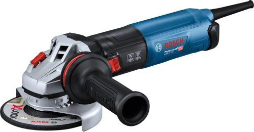 BOSCH 06017D0200 GWS 17-125 Sarokcsiszoló vibrációcsökkentett kiegészítő fogantyúval, védőburkolattal, rögzíthető fém védőburkolattal vágáshoz, porszűrővel, kétlyukú csavarkulccsal, hátsó karimával, rögzítőanyával kartondobozban