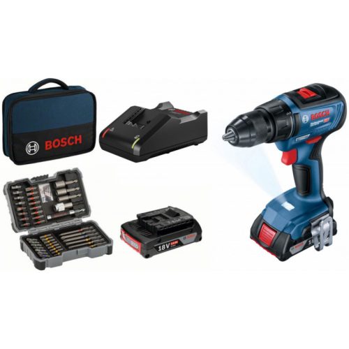 BOSCH 06019H5004 GSR 18V-50 Akkus fúrócsavarozó + 2x GBA 2.0Ah akku + GAL 18V-20 töltő+ 43 db-os tartozék szett