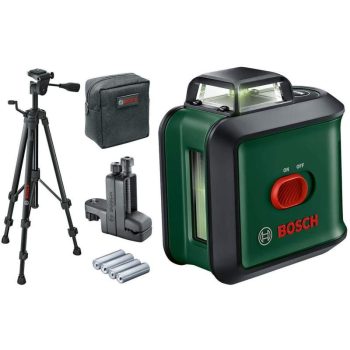   BOSCH 0603663E01 UniversalLevel 360 Keresztvonalas zöld szintezőlézer + TT 150 Állvány + MM 3 Univerzális tartóállvány + 4 db 1,5 V-os LR6 (AA)