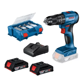   BOSCH 0615990N2P akkus kombinált GSB 185-LI + 2 x 2,0 Ah akkumulátor + 82 részes tartozékkészlet szerszámtáskában