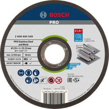   BOSCH 2608600549 PRO Stainless Steel and Metal AS 60 T INOX BF Rapido egyenes AS 60 T INOX BF, 125 mm, 1,0 mm, 22,23 mm