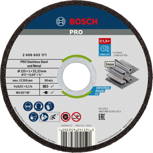 BOSCH 2608603171 WA 60 T BF Rapido egyenes WA 60 T BF, 125 mm, 22,23 mm, 1,0 mm