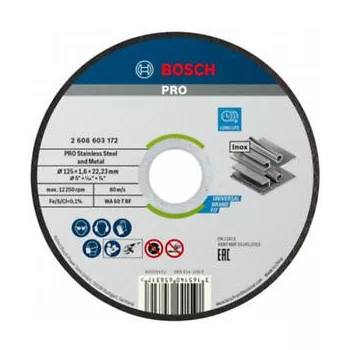   BOSCH 2608603172 PRO Stainless Steel and Metal egyenes WA 60 T BF, 125 mm, 22,23 mm, 1,6 mm