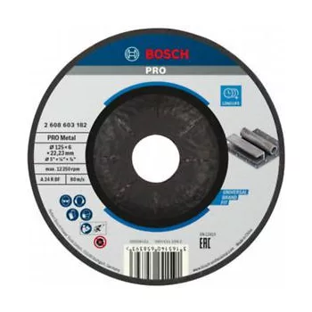   BOSCH 2608603182 PRO Metal csiszolótárcsa kis sarokcsiszolóhoz, A 24 P BF hajlított  A 24 P BF, 125 mm, 22,23 mm, 6,0 mm