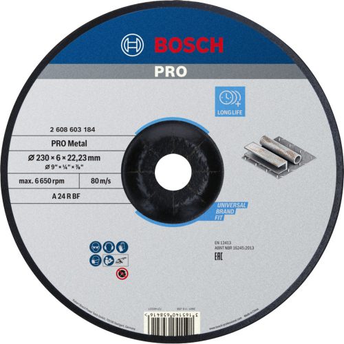 BOSCH 2608603184 PRO Metal A 30 T BF  hajlított ø 230 x 6,0 mm, ø 22,23 mm