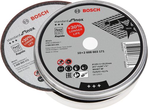 BOSCH 2608603255 Standard for Inox WA 60 T BF Rapido egyenes, 10 db (fémdoboz) 125 x 22,23 x 1,0 mm