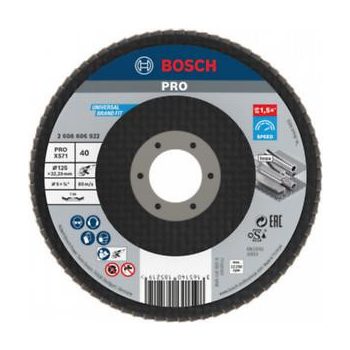   BOSCH 2608606922 X571 PRO Metal X571 legyezőtárcsa, hajlított változat, fíber, kis méretű sarokcsiszolókhoz, D= 125 mm; G= 40, hajlított