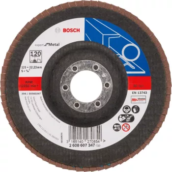   BOSCH 2608607347 X551 Expert for Metal legyezőtárcsa fémhez, kúpos, üvegszövet alátéttányér, Zirkon 125 x 22,23 mm, P120