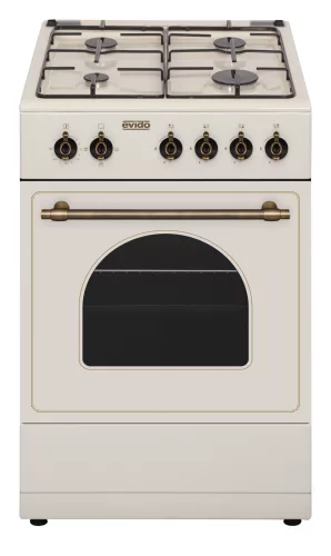 EVIDO FREE GE55C gáztűzhely, rusztikus design, 50x55 cm, elektromos sütő, 48 l, bézs/bronz
