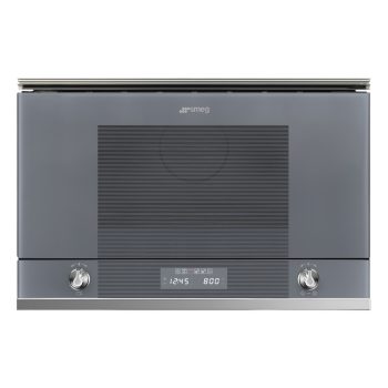   SMEG BEÉPÍTHETŐ MIKROHULLÁMÚ SÜTŐ, Linea design, 22 liter, 6 funkció, LED kijelző,forgótányér nélküli, ezüst szürke üveg