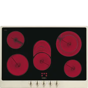   SMEG KERÁMIA FŐZŐLAP, Colonial design, 72 cm, 5 főzőzóna, bézs