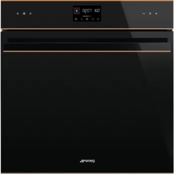   SMEG PIROLITIKUS HŐLÉGKEVERÉSES SÜTŐ, Dolce Stil Novo design, Galileo, 60 cm, ES LCD, fekete üveg, réz dísz
